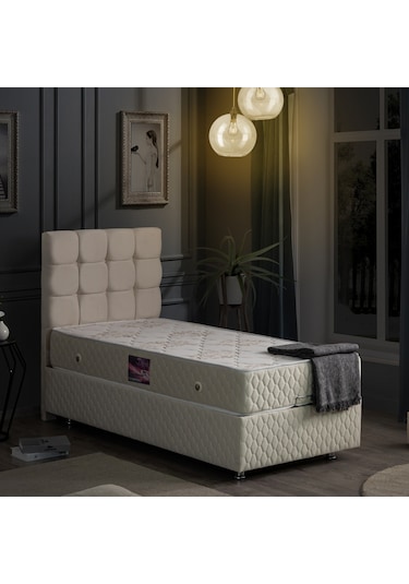 Setaymobilya Baza, Duke Krem Tek Kişilik Baza + Başlık+ Ortopedik Yatak