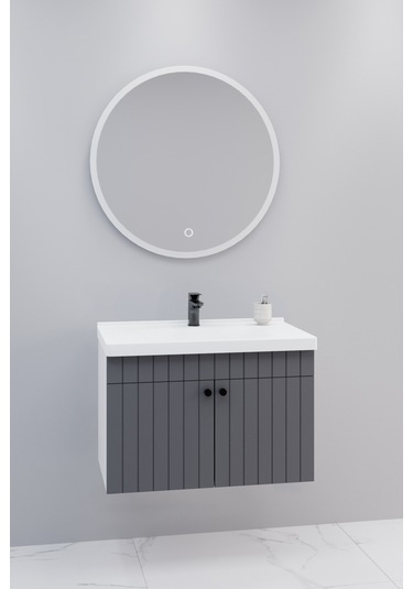 Avien 80 Cm Banyo Dolabı Orz Led Aynalı Antrasit- Boy Dolap Hariç Antrasit