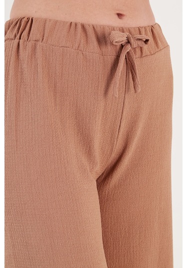 Lela Belden Bağlamalı Rahat Kesim Krinkıl Kuımaş Bayan Pantolon 5862061 Bisküvi