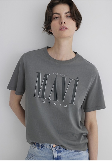 Mavi - Mavi Logo Baskılı Gri Tişört 1611990-70122 Gri