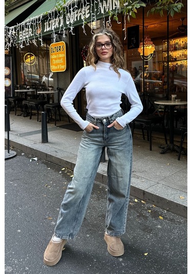 Saks Yarım Balıkçı Şardonlu Fitilli Bluz Beyaz