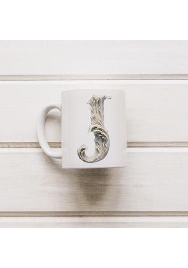 J Harfi Bardak, Monogram 330 Ml Barok Oymalı Görünüm Beyaz