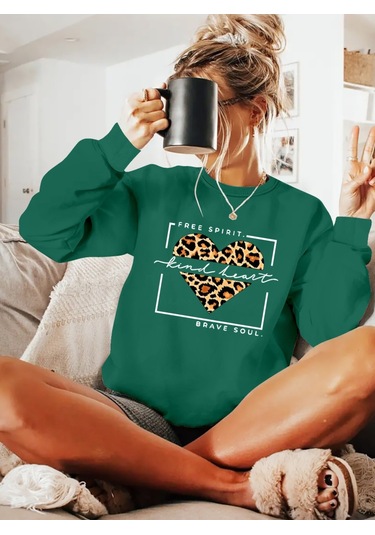 Nnstartshopping Kadın Uzun Kollu Bisiklet Yaka Desenli Viskon Iki Iplik Bluz Yeşil