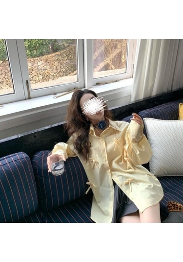 Kadınlar İçin 3d Fiyonklu Mavi Gömlek Kadın Şık Çok Yönlü Günlük Yaka Üst Düz Renk Uzun Kollu Bayan Tek Sıra Düğmeli Gömlekler Gökyüzü Mavisi