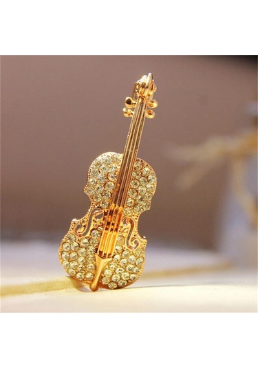 Altın Moda Kadın Altın Gümüş Kaplama Kristal Keman Eşarp Broş Taklidi Broş Altın