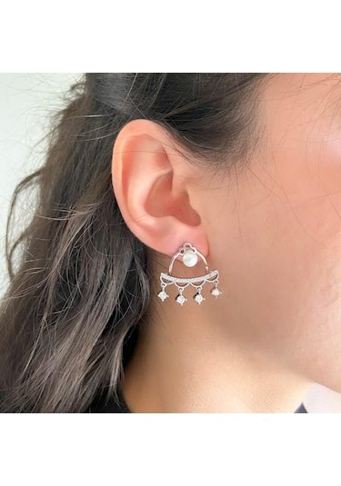 Çelik Sallantılı Küpe Zirkon Taşlı Kulak Altı Model Unk-775 Gümüş