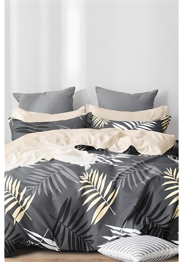 Always Çarşafı Lastikli Çift Taraflı Çift Kişilik Nevresim Takımı lastiklisarıyaprak3 Sarı