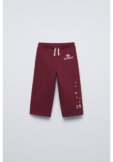 La Ciel Paris Nakış Ve Baskı Detaylı Kız Çocuk Takımı Sweatshirt & Boru Paça Alt, 2 7 Yaş Bordo