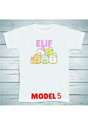 Penguen Karakterli Çocuklara Özel İsim Baskılı Tshirt , Beyaz