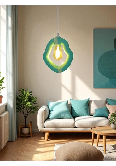Bohem Beton Görünümlü Modern Minimalist Avize Ayarlı E27 Duy Salon Mutfak Yatak Odası Ofis Kafe Su Yeşili