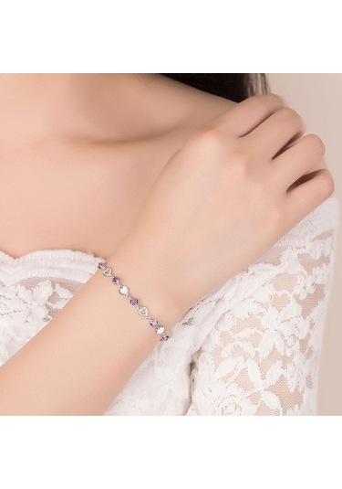 Mor Aşk Şekilli Bileklik Zirkon Kristal Bileklik Mor