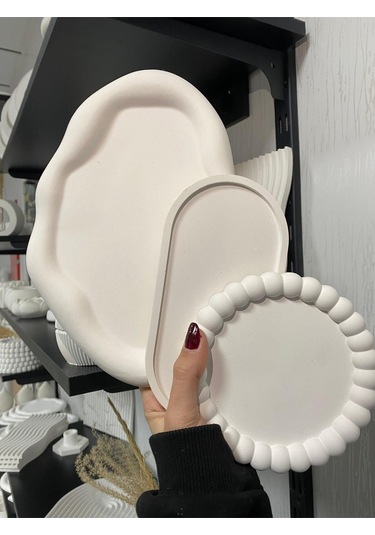 Üçlü Takı Tabağı Dekoratif Alçı Süs Eşyası 15 X 15 Tbk-1013