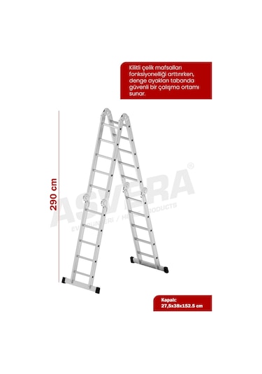 Asvera 5.8 Metre Çok Amaçlı Akrobat Merdiven - 20 Basamaklı 4x5 Katlanır Profesyonel Merdiven