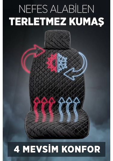 Tay Tüyü Terletmez Kumaş Oto Koltuk Kılıfı 2 Ön Koltuk Seti - Siyah