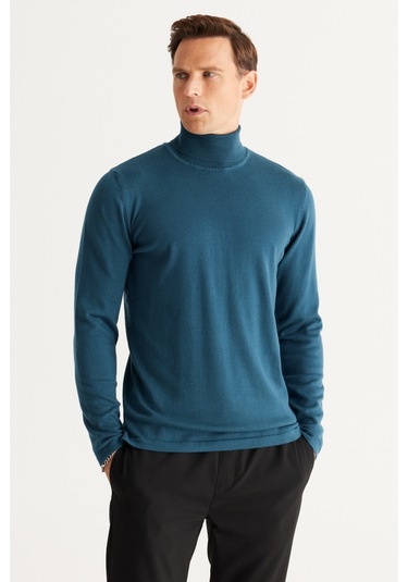 Altinyildiz Classics Erkek Petrol Standart Fit Normal Kesim Tam Balıkçı Yaka Pamuklu Triko 4A4923100007PETS Petrol