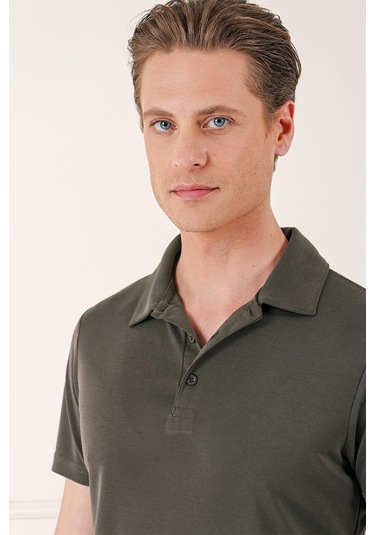 Slim Fit Düğmeli Polo Yaka Pamuklu Vizon Tişört Ts 879 Vizon