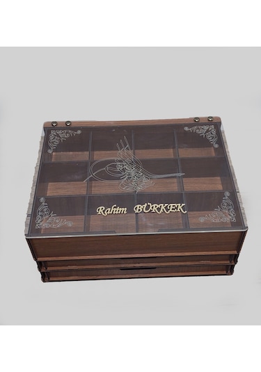 Aswood 3 Katlı Çekmeceli Ahşap Tesbih Ve Saat Koleksiyon Kutusu