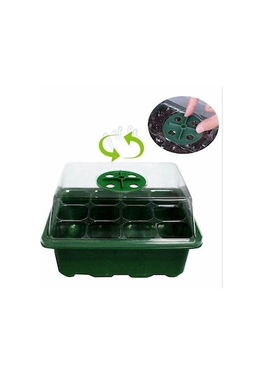 Lebihmurah 1834 2x Tohum Başlangıç Tepsileri Fide Tepsisi 12 Hücreli Nem Ayarlanabilir Bitki Başlangıç Kiti Kubbe Sera Yetiştirme Tepsileri Yeşil