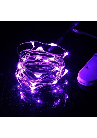 Mor Parti Pil Aydınlatma Düğün Lambası Dıy Led Güneş Işıkları Yanıp Sönen Dize Işık Romantik 1m 10led Mor