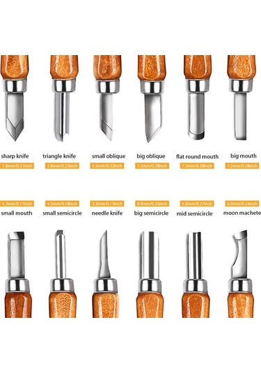 12 Adet Ahşap İşleme Kesici Seti, Oyma Dıy Ahşap İşleme Kesici Seti, Depolama Çantası İle Çok Fonksiyonlu Ev Oyma Kesici Seti