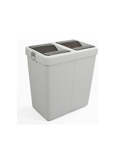 Motek Hassas Kapaklı Çift Gözlü Geri Dönüşüm Çöp Kovası Siyah 80 L Siyah