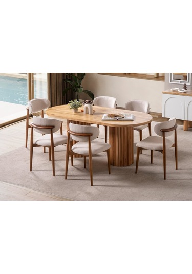 Narven Bohem Natural Ahşap Masa Sandalye Takımı 90x180 Natural