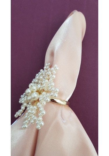 Pekars Şampanya Renk Incili Kartanesi Peçete Yüzüğü 6 Adet