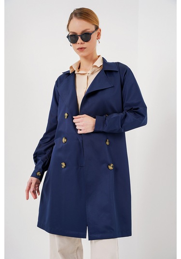 5864 Kruvaze Yaka Kısa Trençkot - Lacivert Lacivert