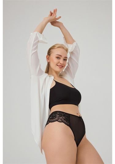 Dantelli Tül Detaylı Büyük Beden Kadın Brezilya 7'Li Paket Külot-Çok Renkli