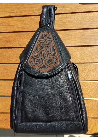 Durush Collection Hakiki Deri, Tasarım El İşlemesi Siyah Sırt Çantası Siyah-kahve