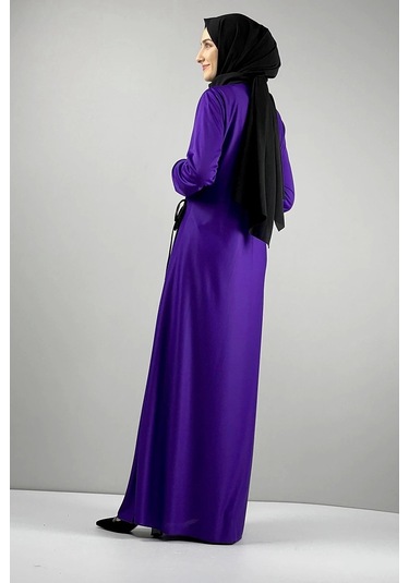 Moda Çizgi Namaz Elbisesi Mor