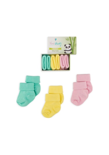 Novibaby 3'lü Bambu Yenidoğan Bebek Çorap I Bee I 0-6 ay "Karışık Renkli"