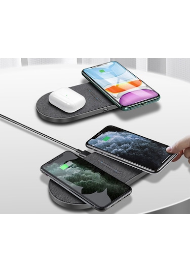 Jeemson Gri 2'li Kablosuz Şarj Aleti, İphone Ve Samsung İçin Hızlı Şarj, 10w Çift Güç, Akıllı Kontrol, Hafif Tasarım