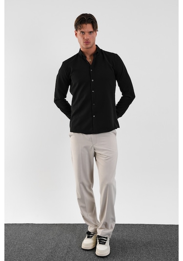 Redline Flex Slim Fit Yumuşak Kolay Ütü Nefes Alan Erkek Gömlek Siyah