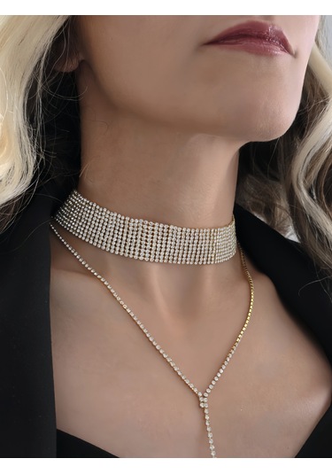 Altın Kaplama Rhinestone Y Model Su Yolu Model Kolye Altın