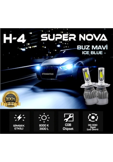 Supernova Buz Mavi H4 Simsek Etkili Zenon Cob Led Xenon Led Headl