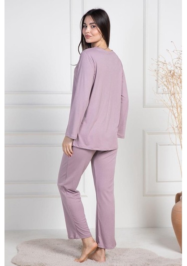 Mecit 6105 Bayan Gül Kurusu Büyük Beden Düğmeli Pijama Takımı Gülkurusu