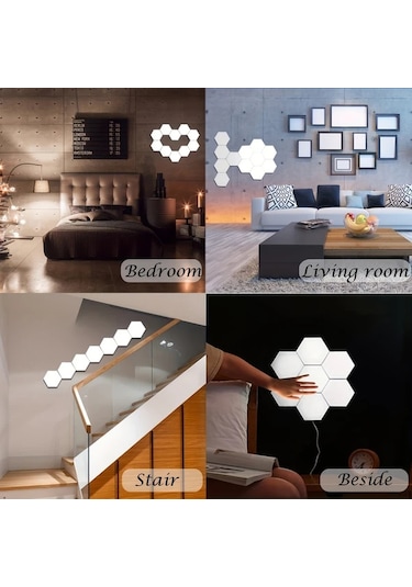 Honeybeeshop 6 Adet Modern Dokunmatik Kontrollu Altigen Led Duvar Lambasi Dokunmatik Kontrol W Dıy Montaj Enerji Tasarruflu Nötr Beyaz Usb Güç 16renk Şarj Edilebilir