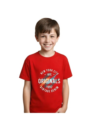 Fyk Kids Unisex Çocuk Düz Kısa Kollu T-shirt Kırmızı