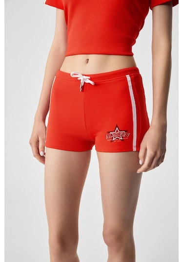 Ethıquet Marıam Kadın Baskılı Slim Fit Kırmızı Şort