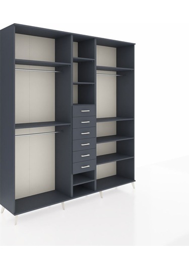 Hyperion Dolap 10 Raflı 6 Çekmeceli 3 Askılı 220x44x243 Antrasit-antrasit/antrasit Antrasıt/antrasıt