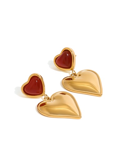 Paslanmaz Çelik Kırmızı Akik Kalp Küpeler Üst Düzey Niş Hafif Lüks Küpeler Titanyum Çelik Kulak Takısı Diğer