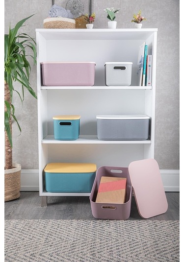 Bayev 3 Adet Storage 6lt Gri Düzenleyici Saklama Kutusu Oyuncak Hobi Kapaklı Dekoratif Kutu Çok Renkli