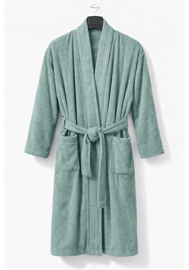 Kimono Yaka Unisex Pamuklu Tek Kişilik Bornoz Yeşil Renkli