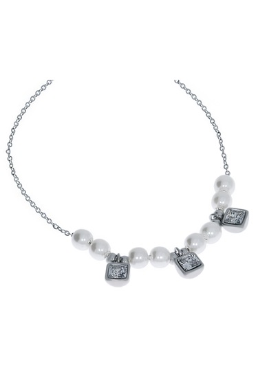 Kadın İnci Detay Kare Taşlı Çelik Halhal Silver