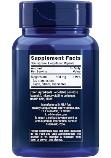 Life Extension Magnesium 500 Mg Magnesium Oxide Citrate And Succi
