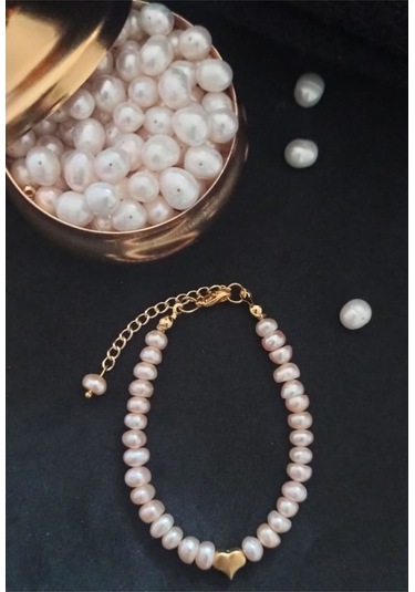 24k Altın Kaplama Gerçek Somon Şekilsiz İnci Tasarım Bileklik Som Gold