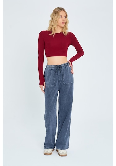 4572 Kadın Parça Boya Palazzo Pantolon Antrasit Antrasit