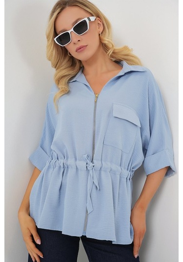 Gülsüm Aydın Fermuarlı Gömlek 0721 - Mavi Mavi