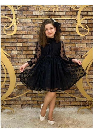 Fiyonk Detaylı Puantiyeli Kurdelalı Tül Elbise - Tül Abiye - Mezu